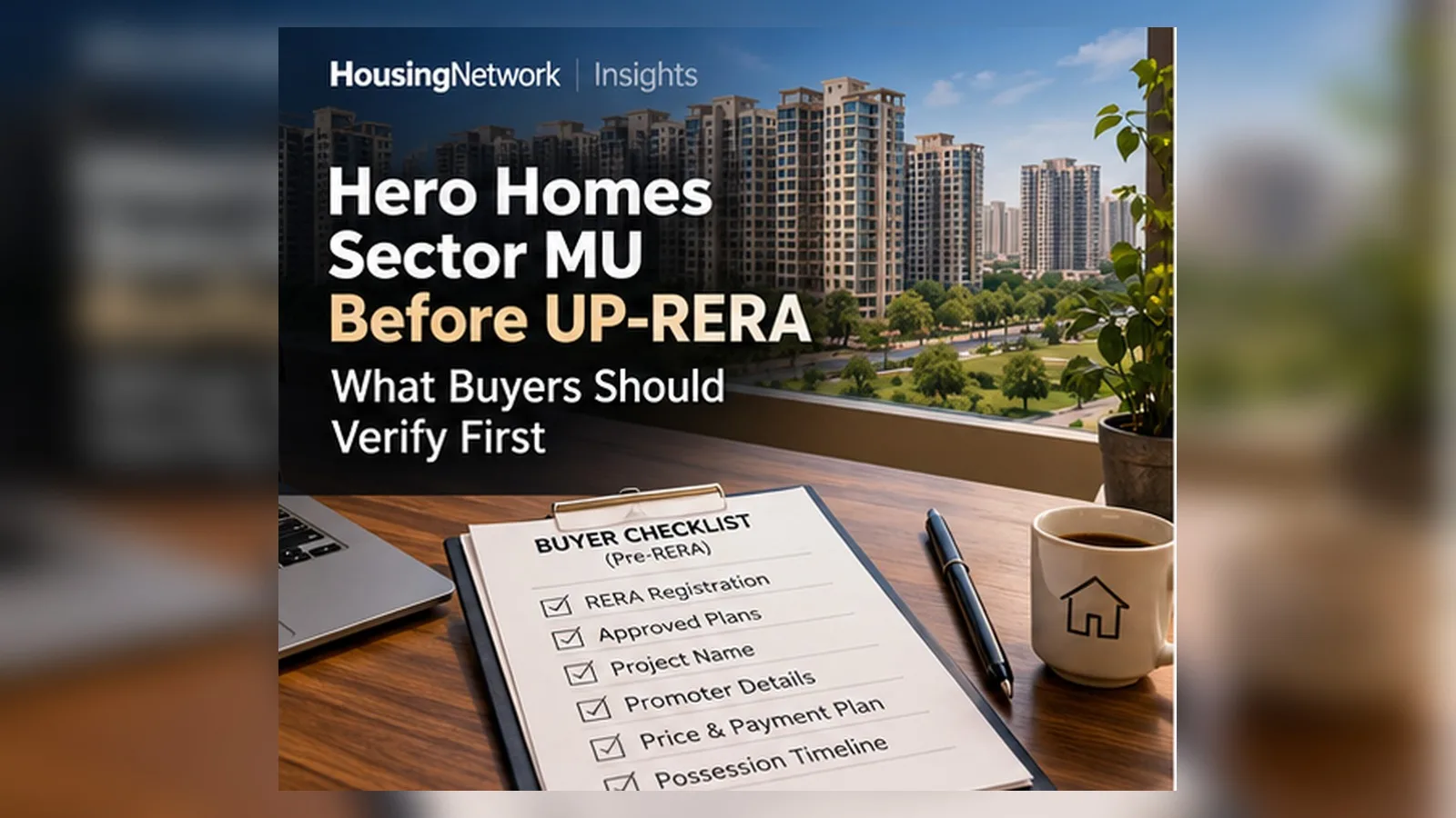 Hero Homes Sector MU pre-RERA buyer checklist showing verified and pending project checks for buyers in Greater Noida.