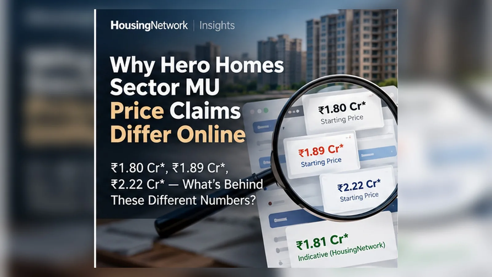Hero Homes Sector MU price comparison visual showing conflicting public starting-price claims and the need to verify official pricing.
