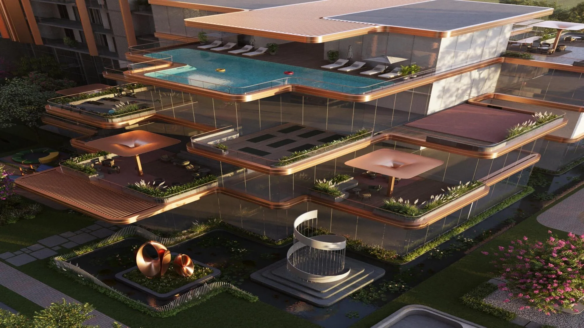 Ashtech Presidential Towers clubhouse terrace pool artistic impression