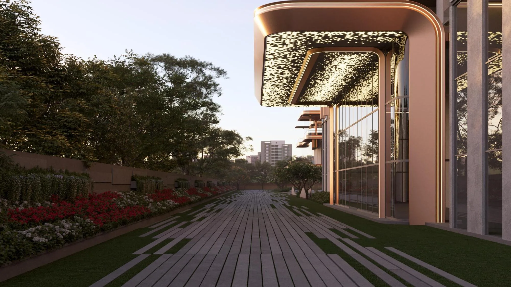 Ashtech Presidential Towers landscaped walkway artistic impression