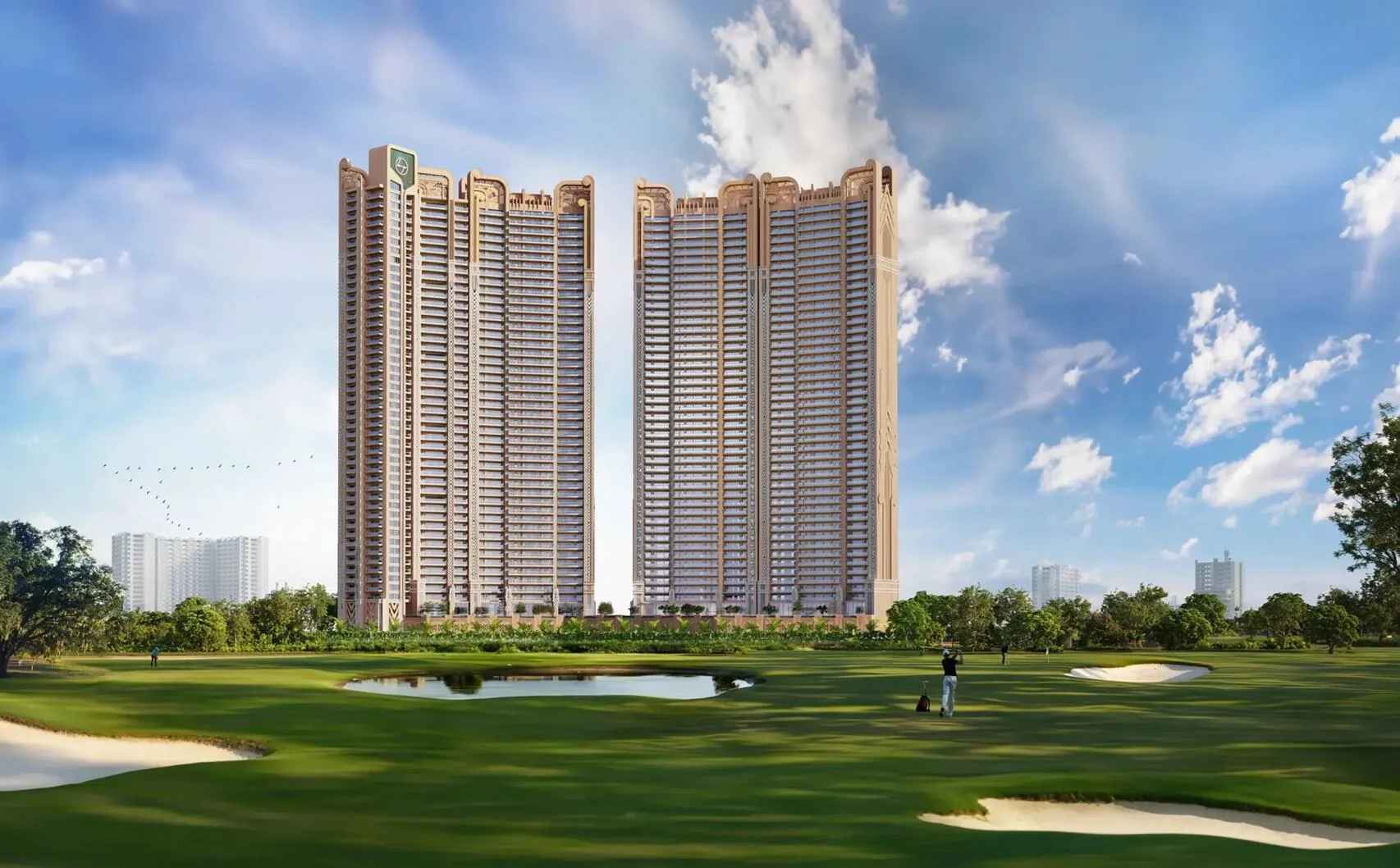 Swimming pool and landscaped greens at L&T Green Reserve in Sector 128, Noida